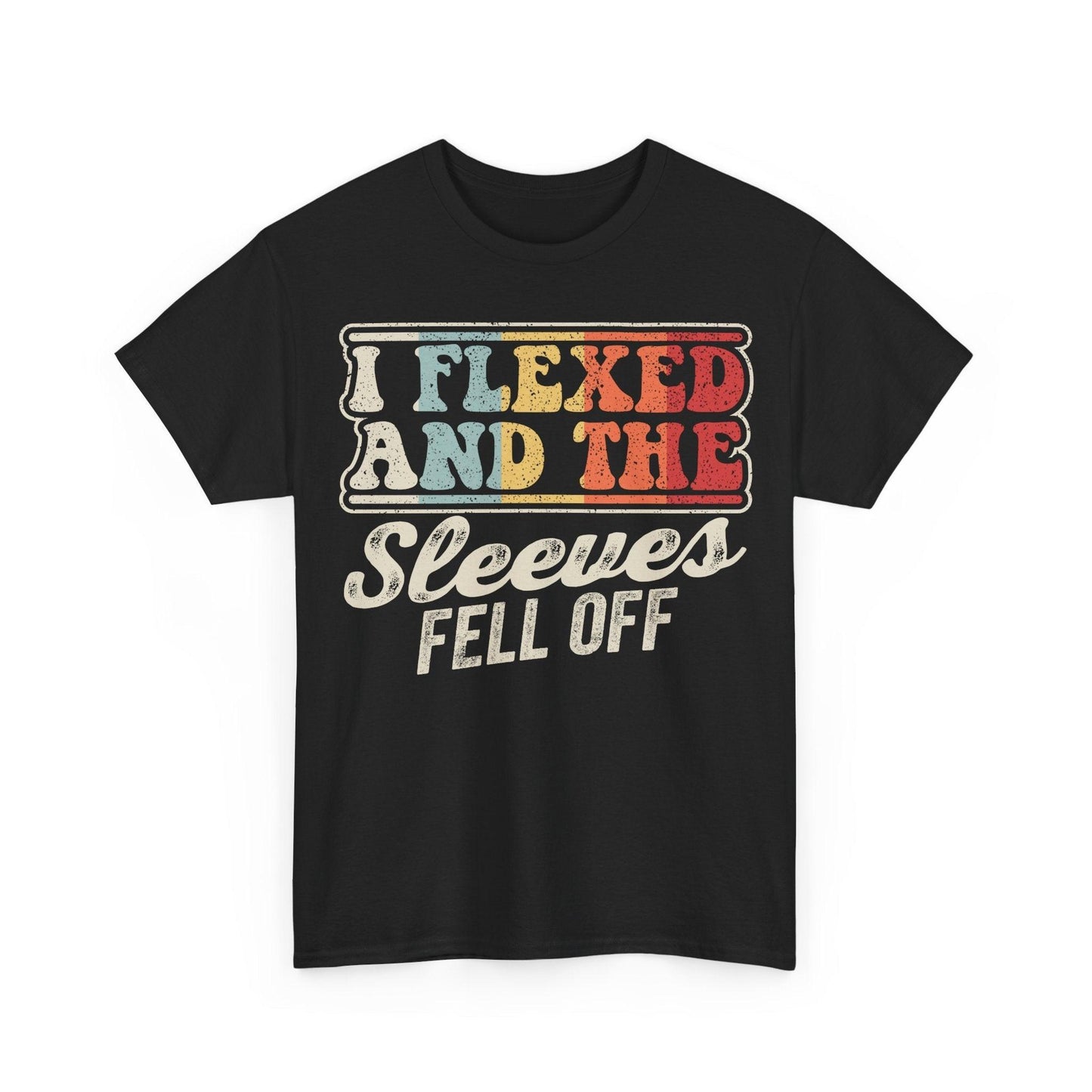 Retro "I flexed and the sleeves fell off" vintage gym t-shirt with distressed slogan and relaxed fit