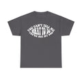 Gray T-shirt with a white circular text design reading You Can't Tell Me What To Do and You're Not My Dog.