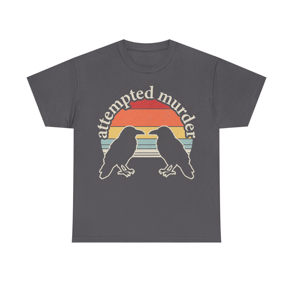 Attempted Murder Crows Vintage Sunset Circle Design On Black Shirt With Two Crows