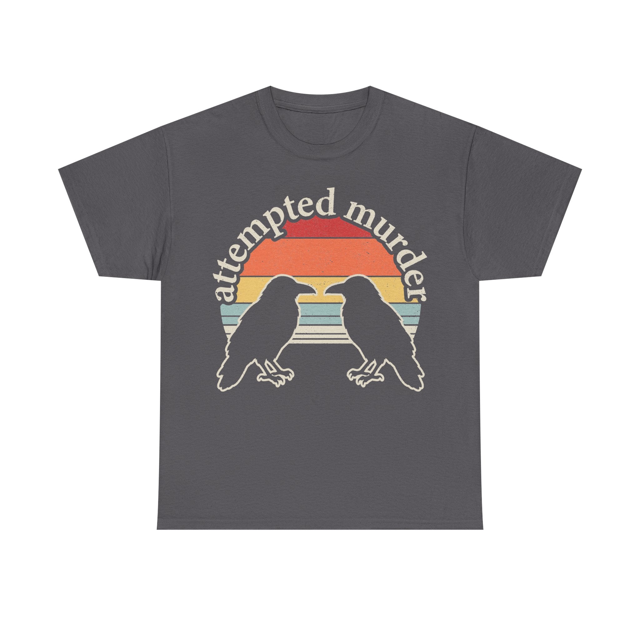 Attempted Murder Crows Vintage Sunset Circle Design On Black Shirt With Two Crows