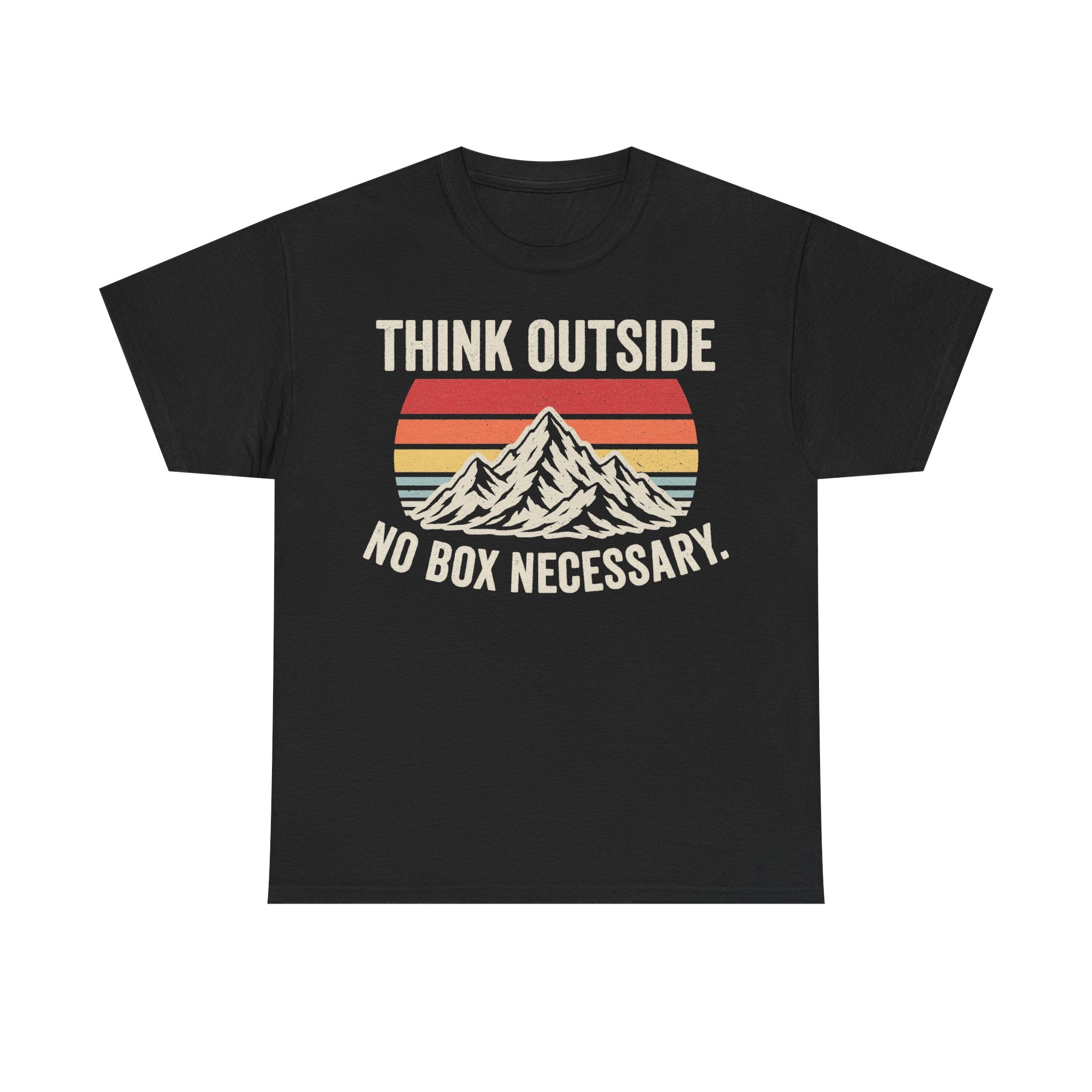 Think Outside Mountain Tee Retro Outdoor Shirt With Sunset Stripes No Box Necessary