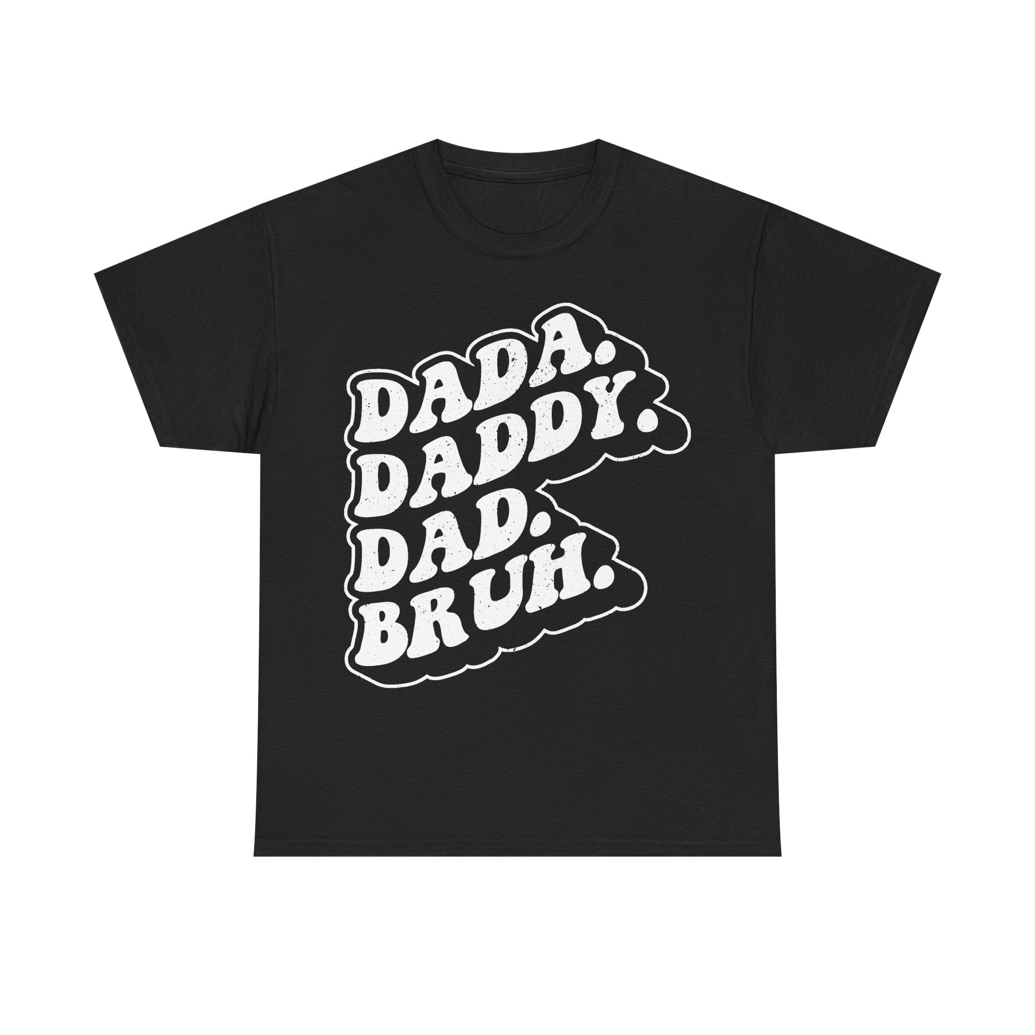 Bold Front Print Black Cotton Tee With Large Dad Stacked Retro Typography Across Chest