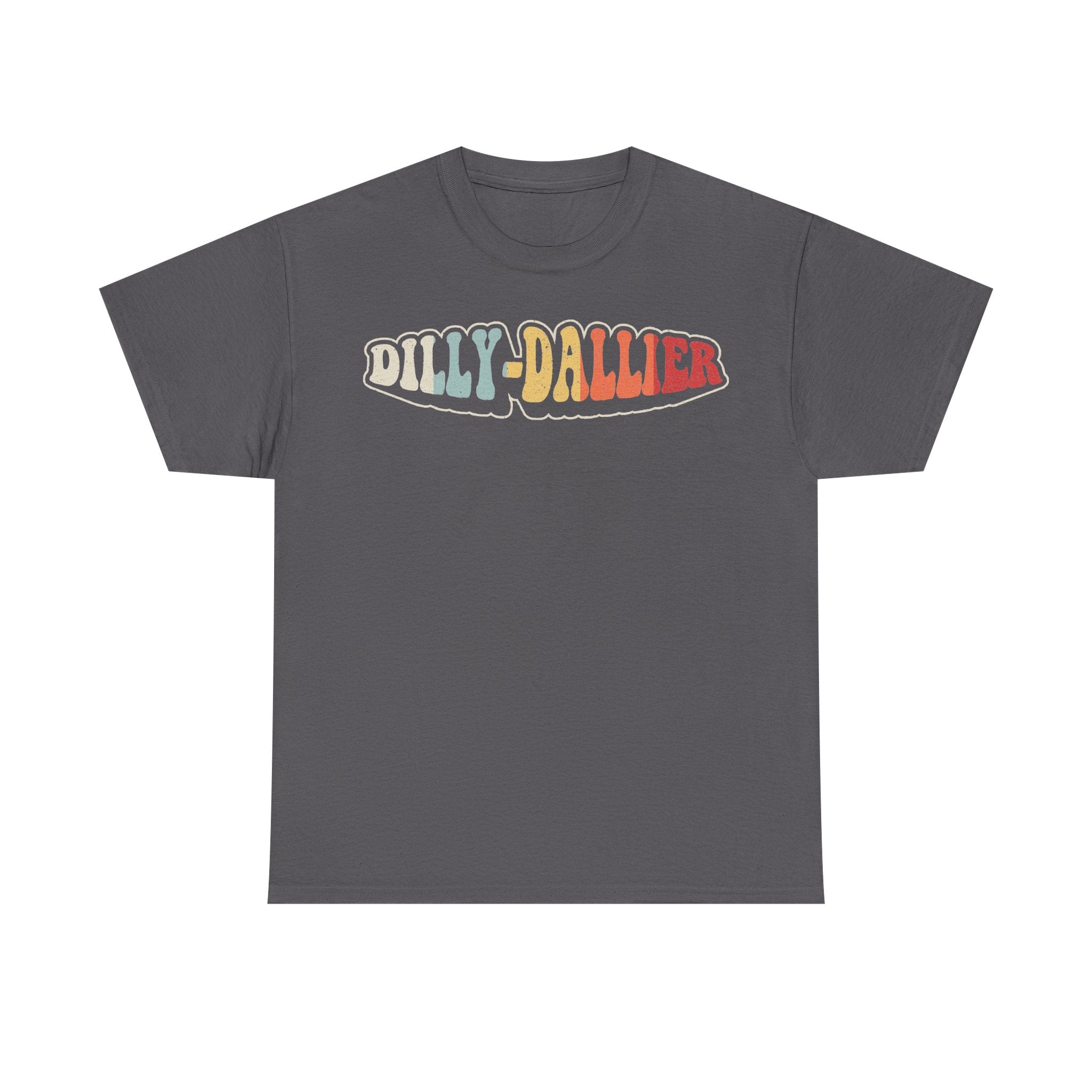 Dilly-Dallier Retro Band Tee With Multicolor Script On Black Cotton Shirt, 70s Vibe
