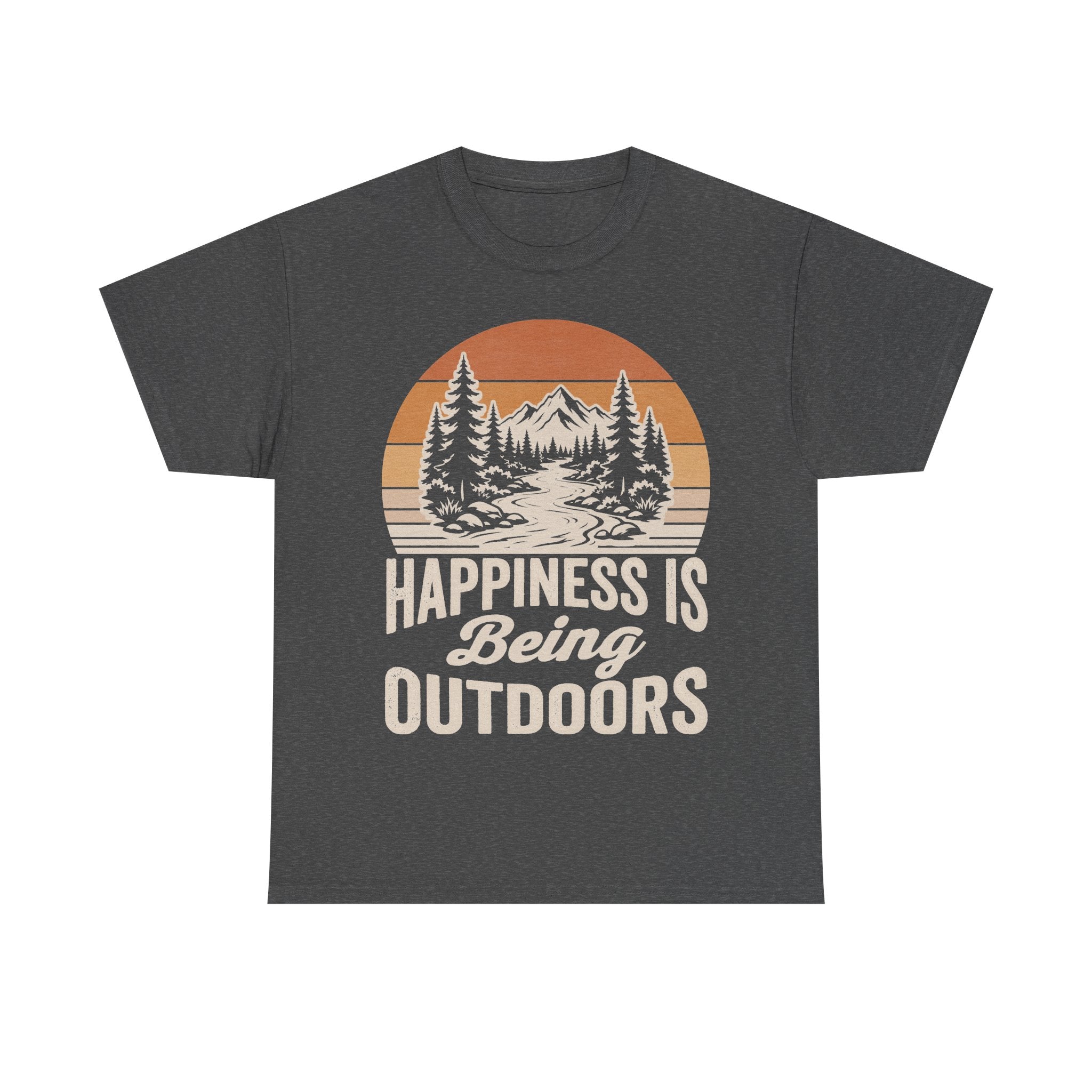 Happiness Is Being Outdoors Vintage Mountain Scene T Shirt For Nature Lovers And Hikers