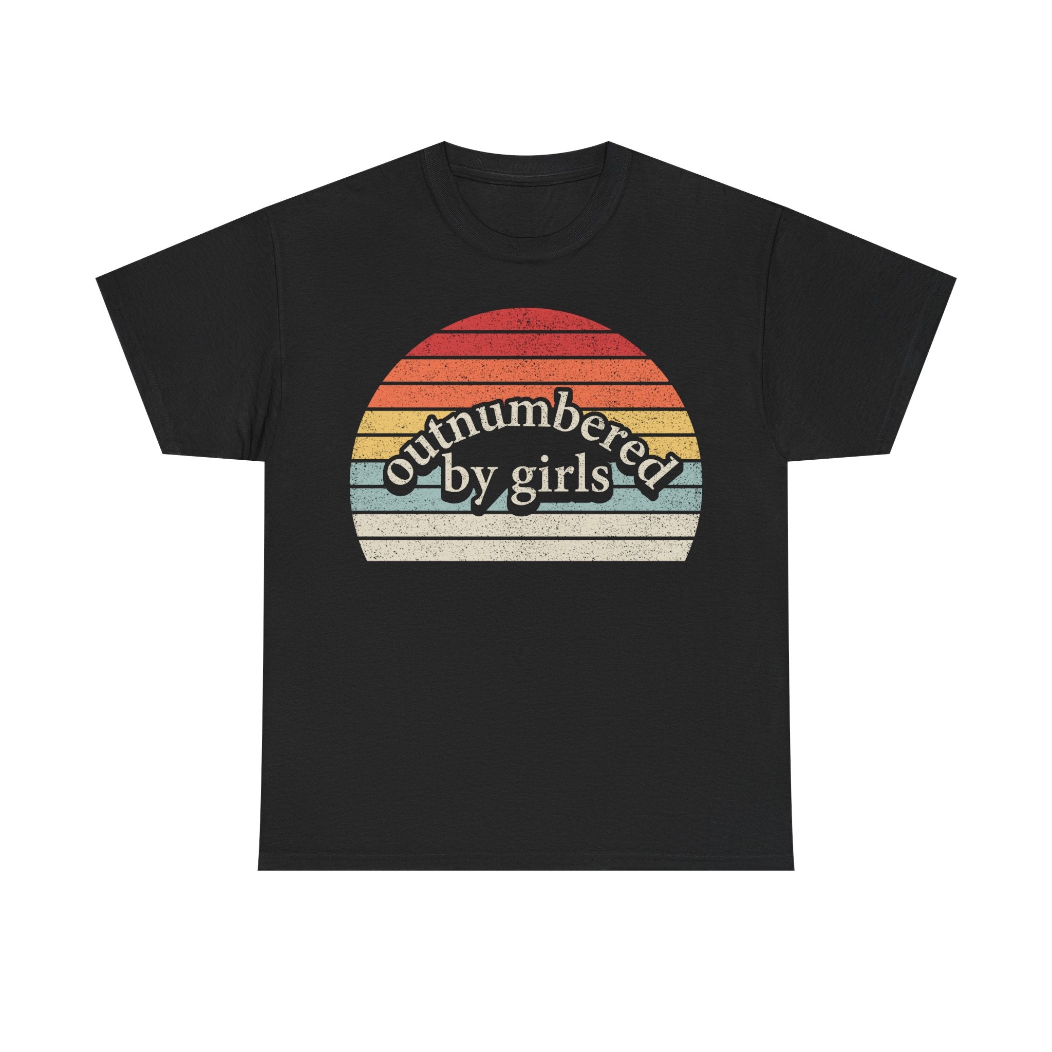 T-Shirt — "Outnumbered by Girls" Retro Sunset Tee