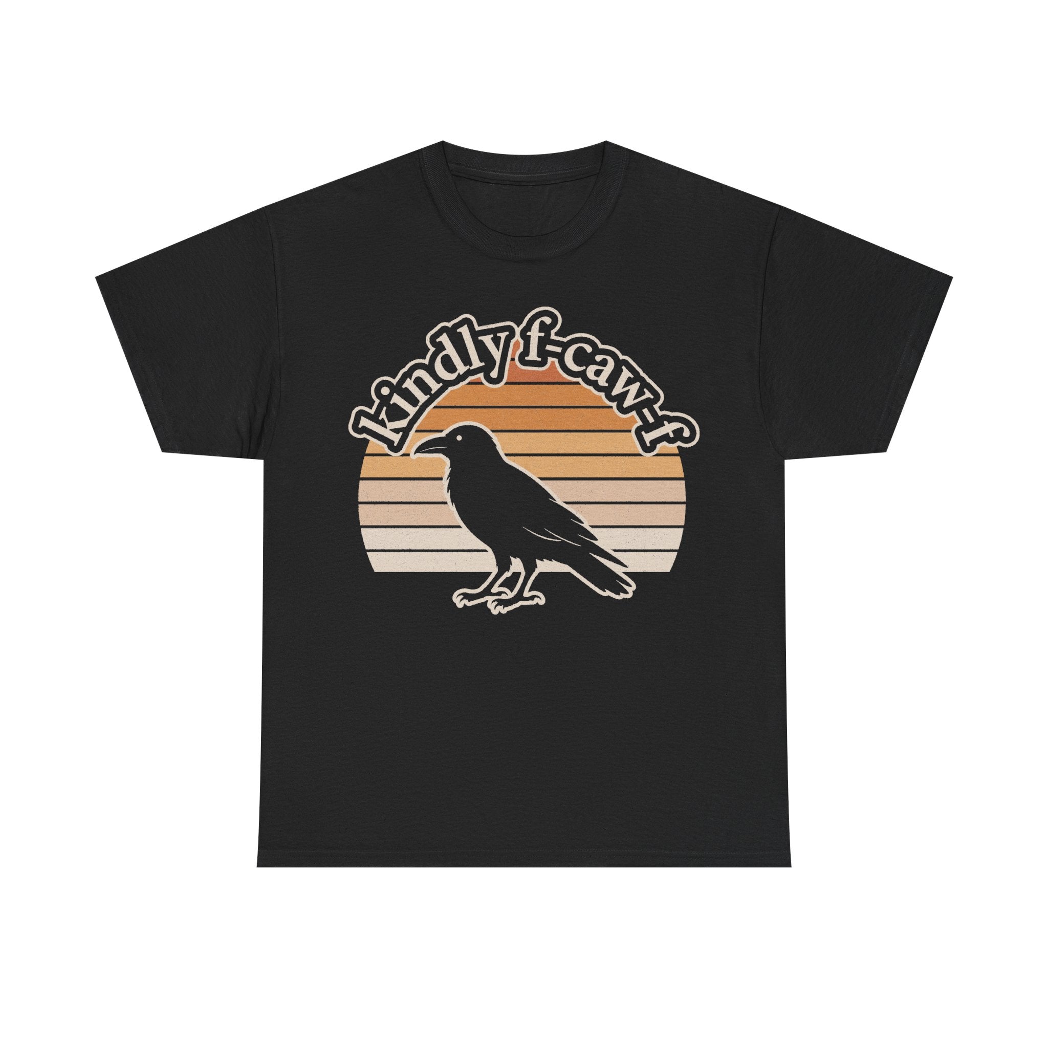 Raven Sunset Vintage Crow Silhouette T Shirt With Retro Orange Stripes Artwork Design