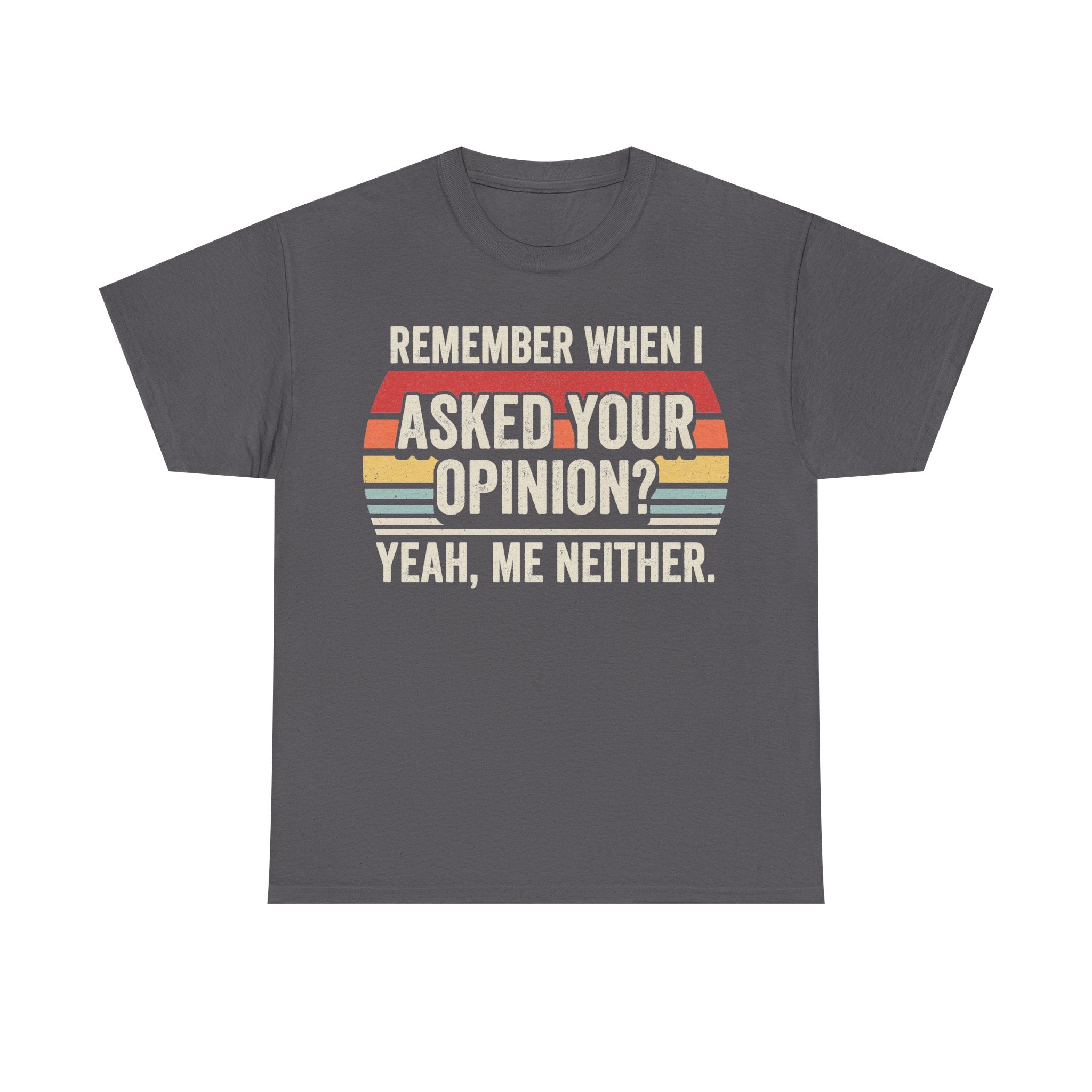 Remember When I Asked Your Opinion Funny Quote T-Shirt With Rainbow Stripe Design