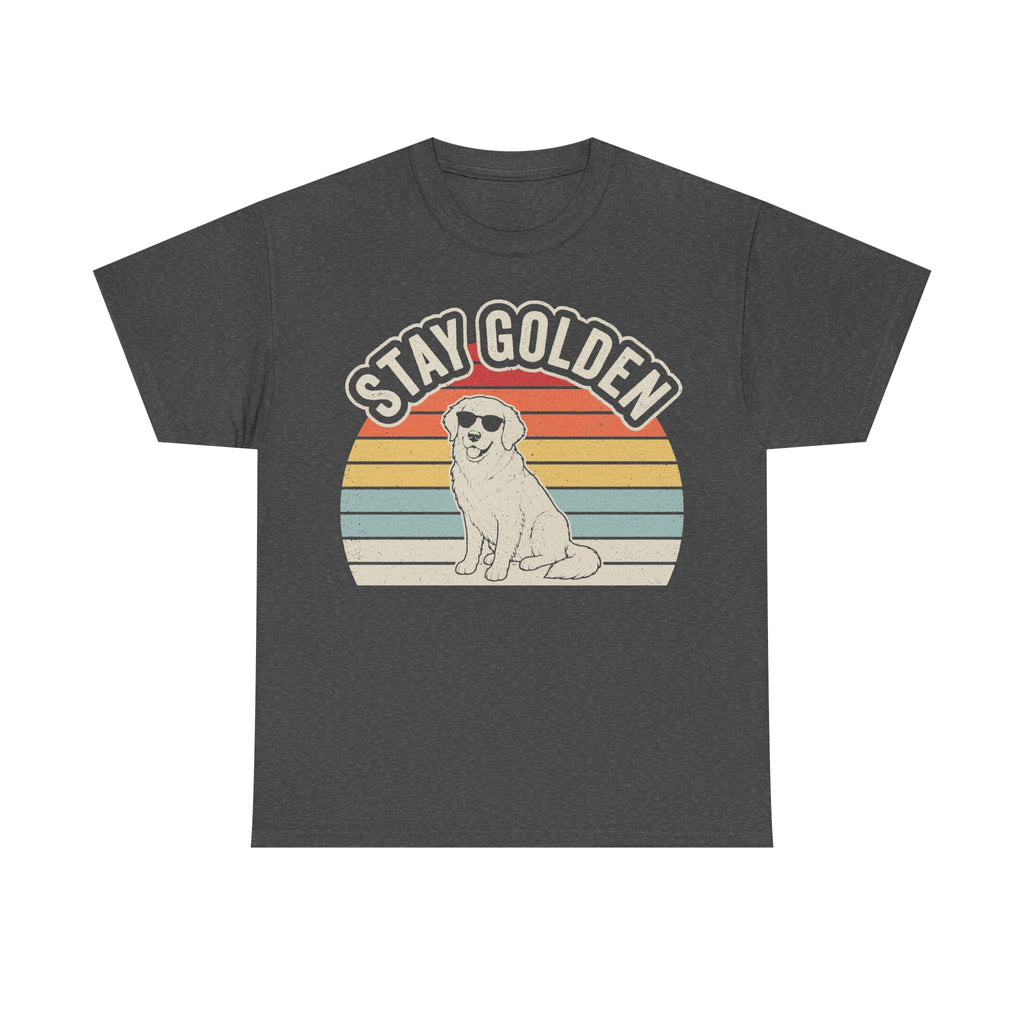Stay Golden Vintage Sunset Dog Illustration Shirt Retro Style On Black Cotton Tee