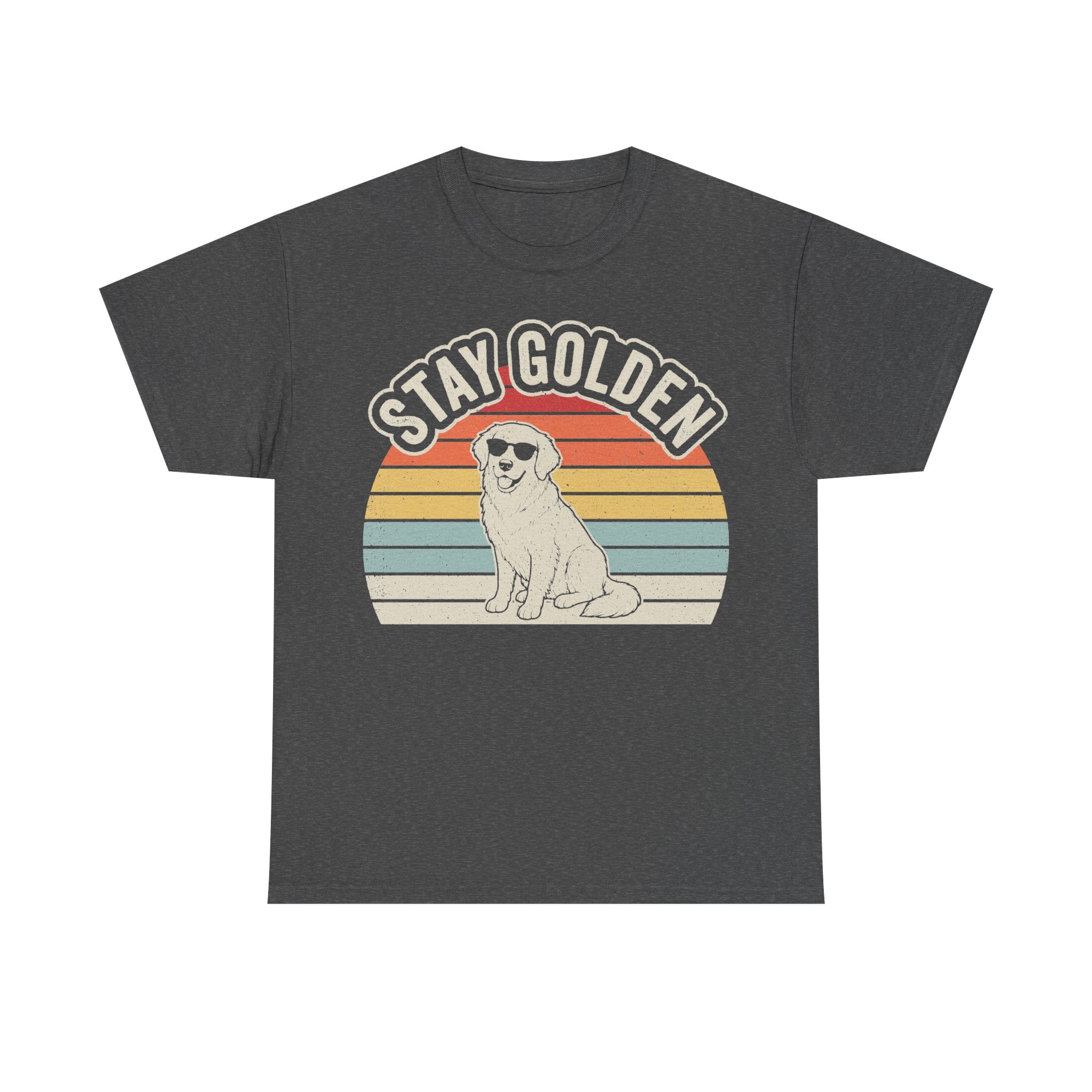 Stay Golden Vintage Sunset Dog Illustration Shirt Retro Style On Black Cotton Tee