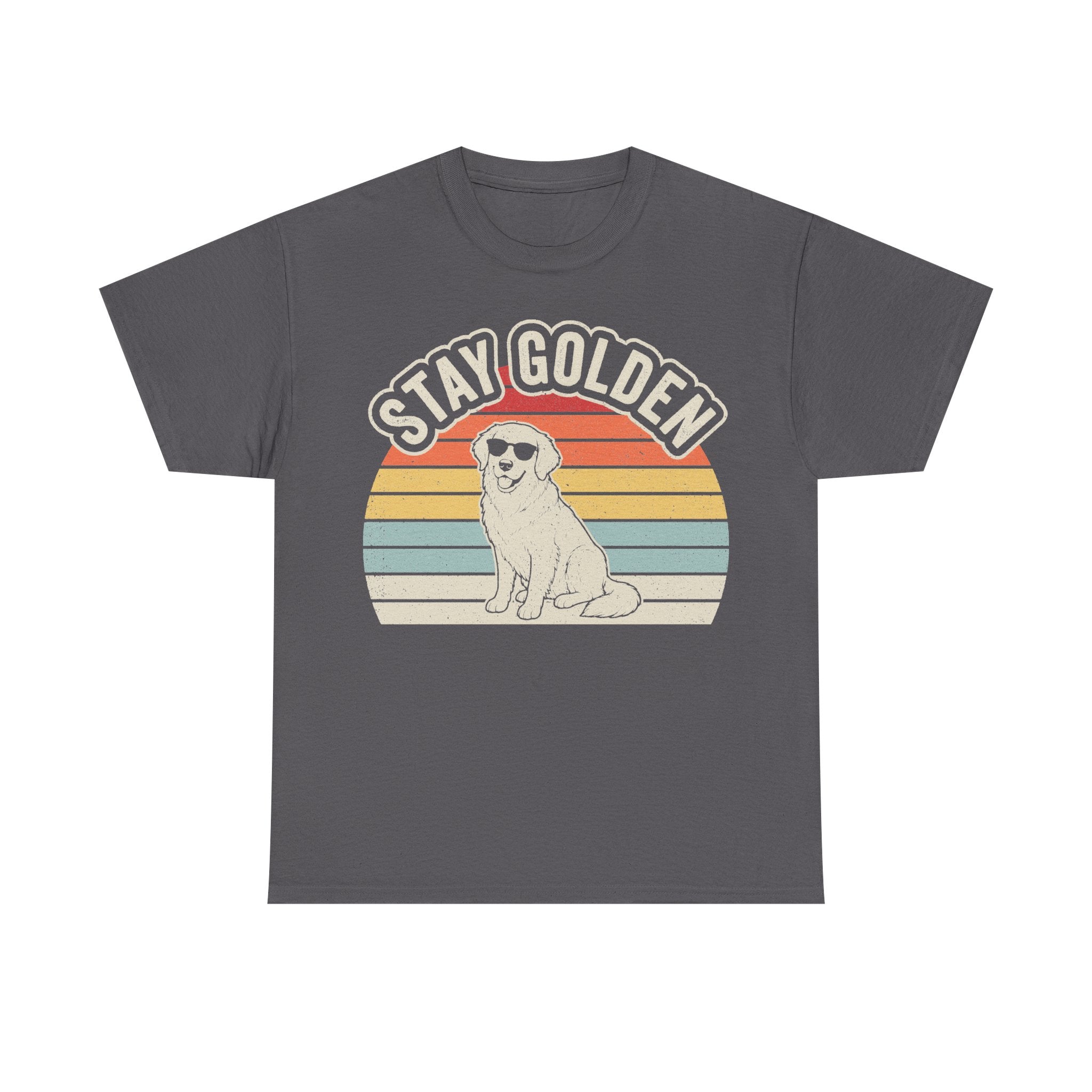 Stay Golden Vintage Sunset Dog Illustration Shirt Retro Style On Black Cotton Tee