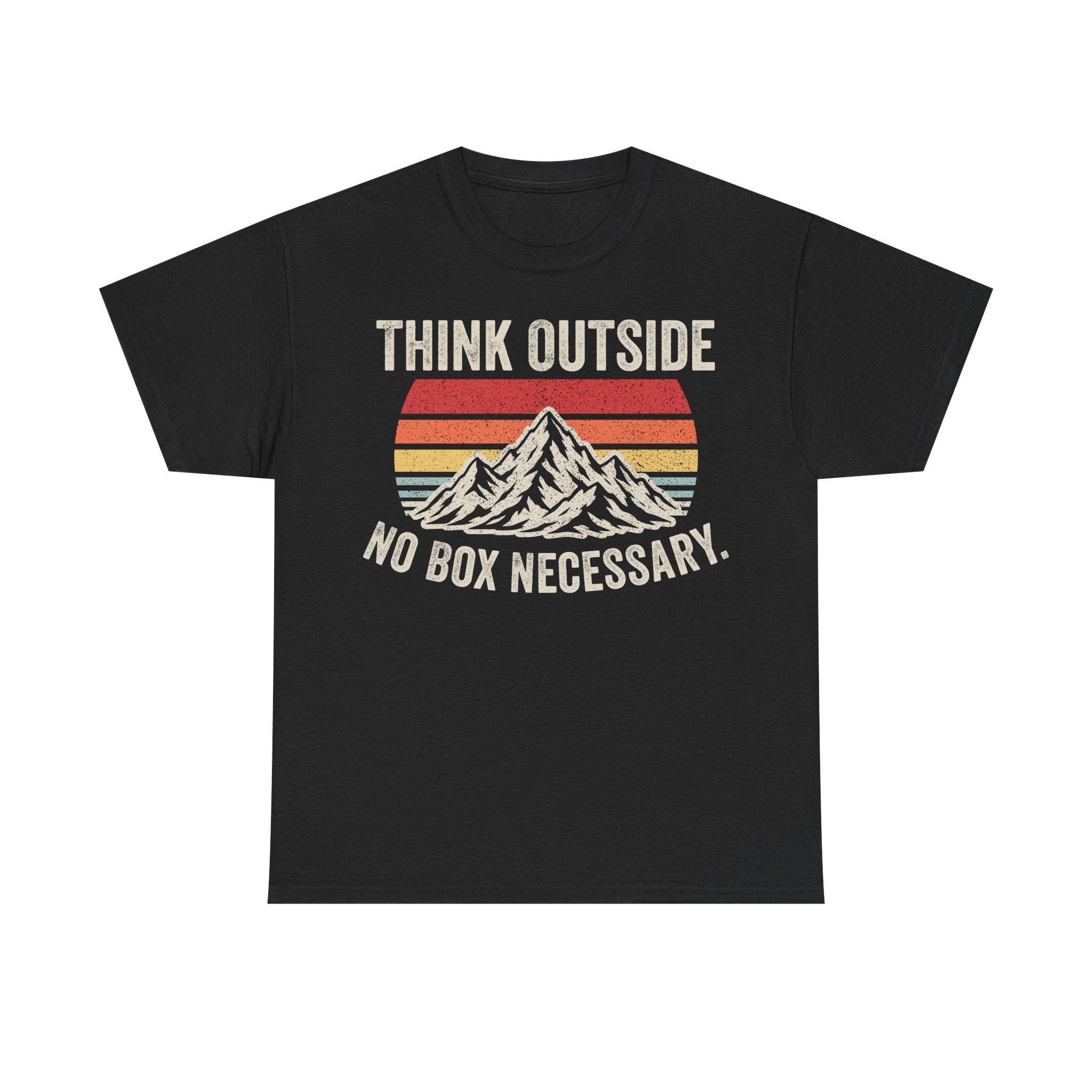 Think Outside Mountain Tee — "Think Outside No Box Necessary" Retro Outdoor T-Shirt