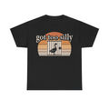 T-shirt, black, vintage sunset birdcage design with a bird and the text got too silly
