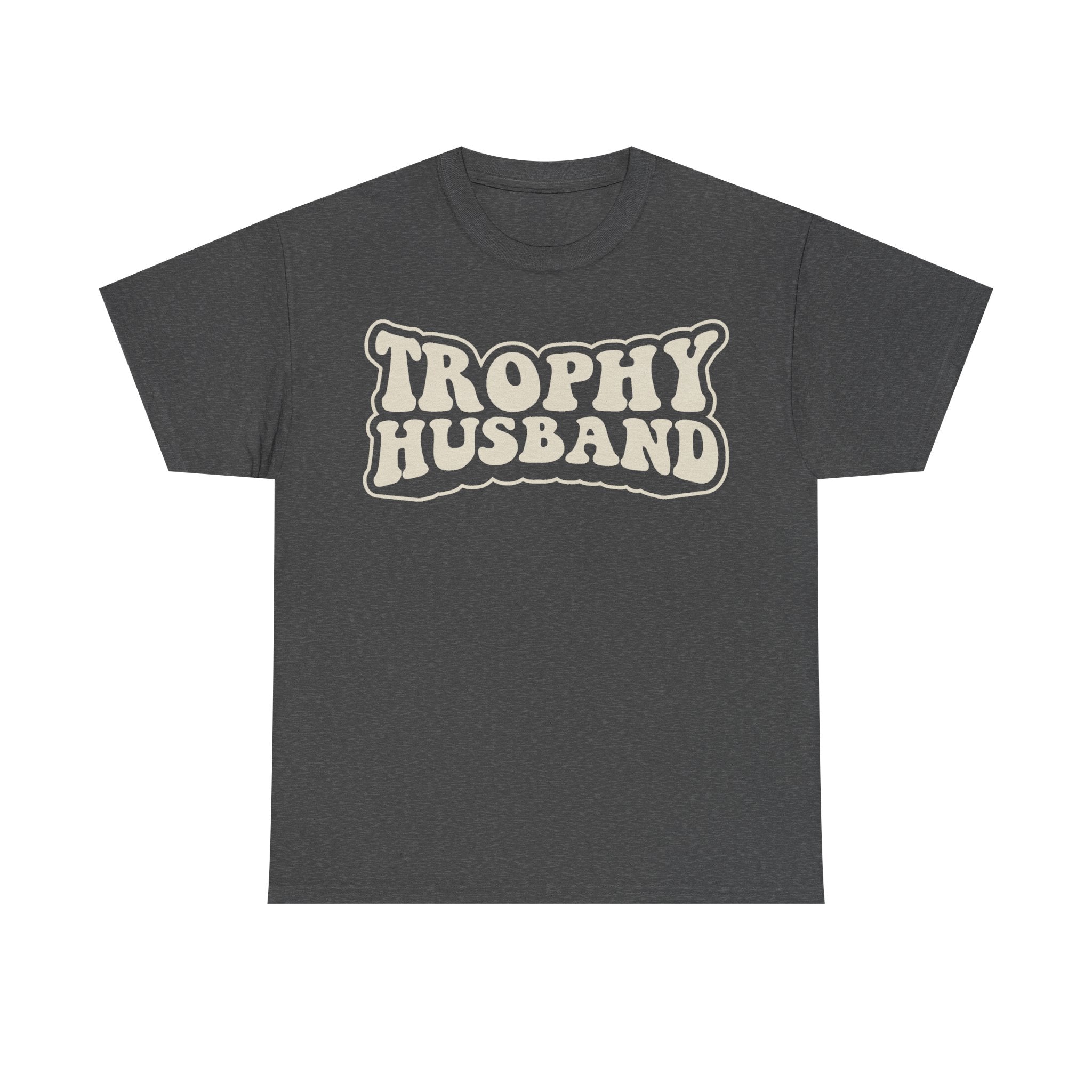 Vintage Trophy Husband Tee With Cream Retro Typography On Black Cotton Shirt Bold Center Chest Design