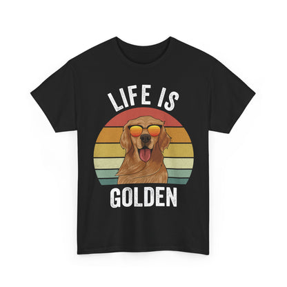 Life Is Golden Golden Retriever T-Shirt — Retro Sunset Dog Tee