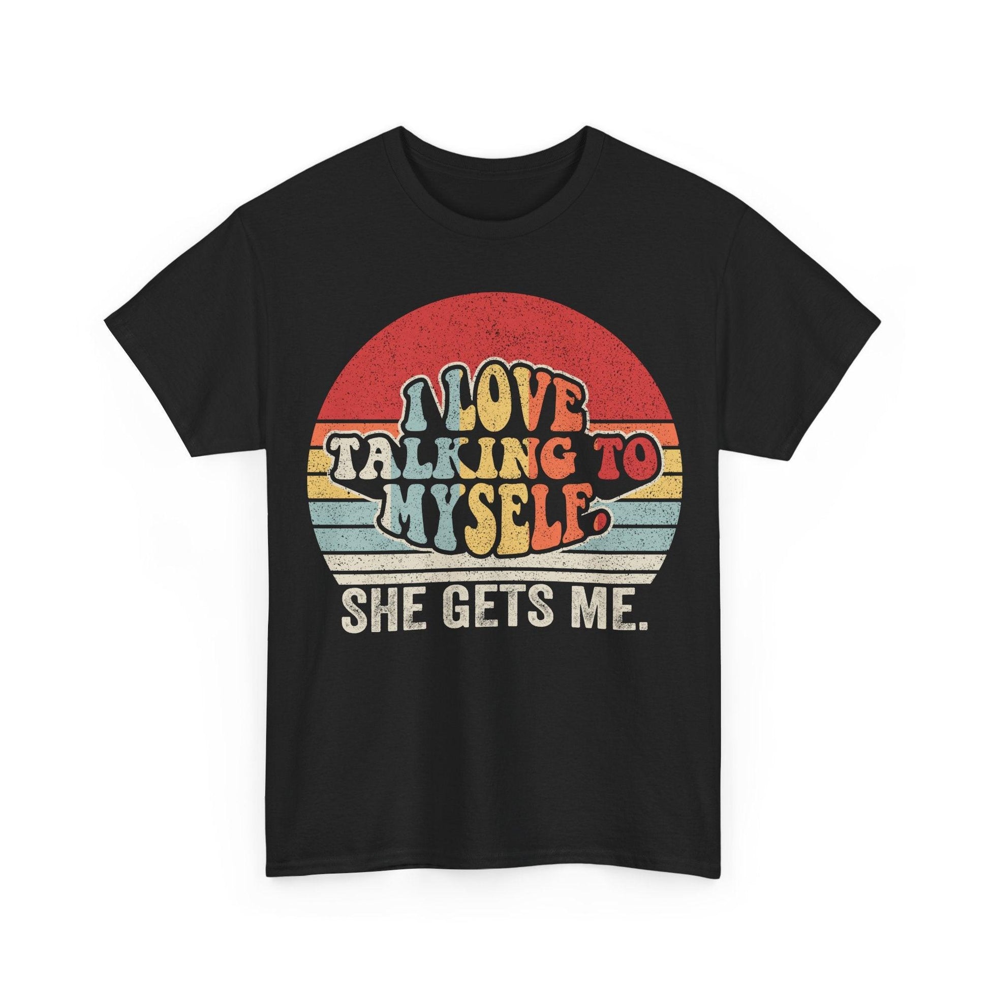Retro 'I Love Talking To Myself' vintage style T-shirt with sun-and-stripes artwork and cozy cotton fabric