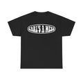 Black T-shirt with a white distressed oval graphic reading CARL'S A MESS, retro vintage typography.