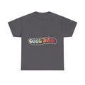 T-shirt in dark gray with retro rainbow COOL DAD text inside a cloud outline graphic