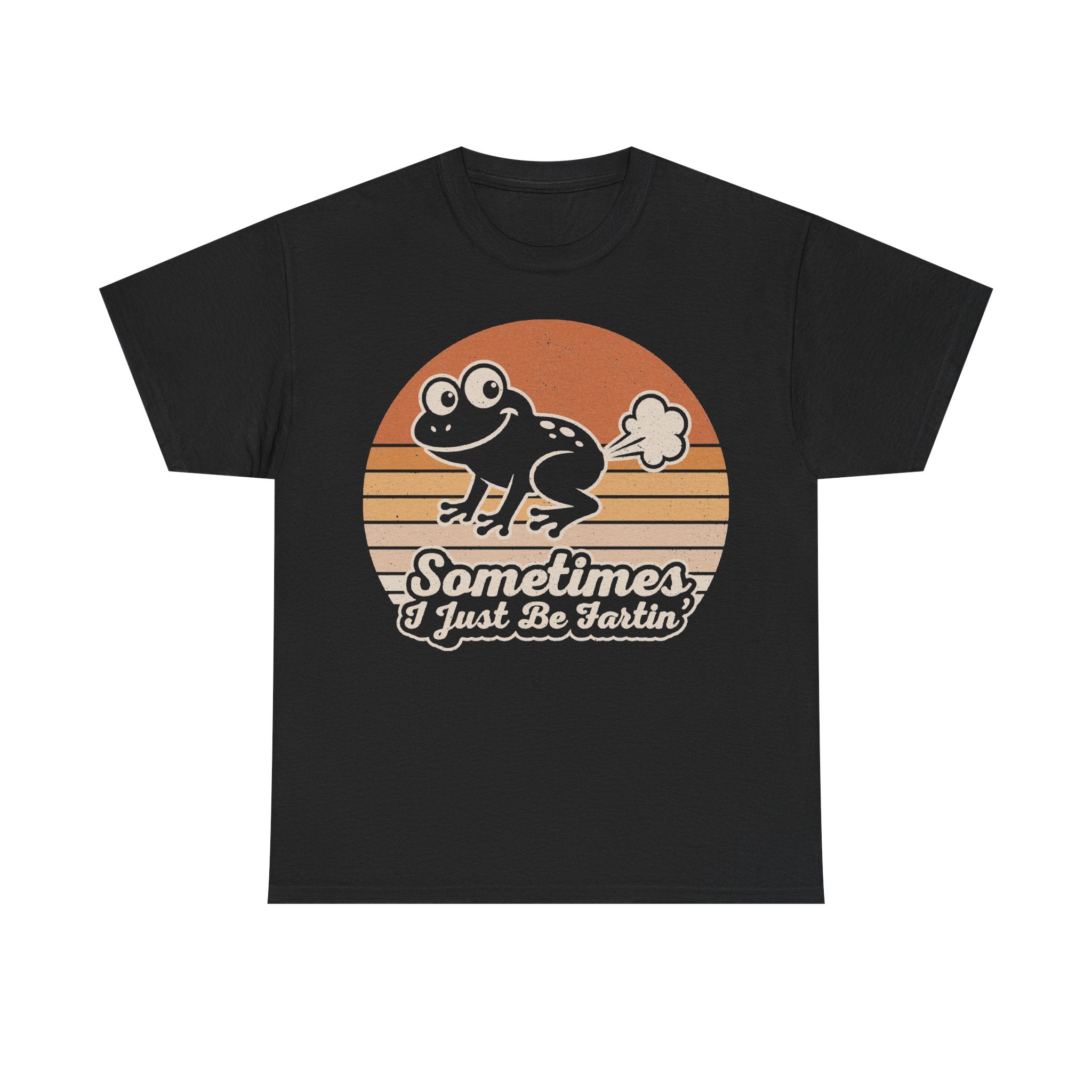 Funny Frog Retro Sunset Shirt Featuring Cheeky Farting Caption Sometimes I Just Be Fartin
