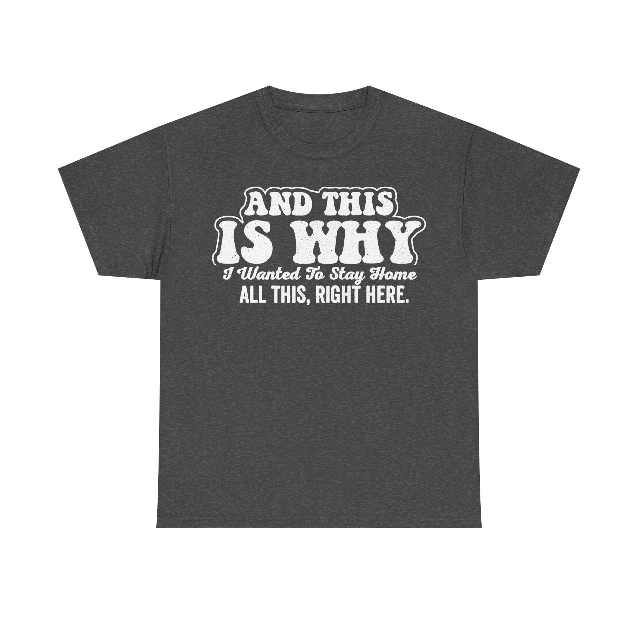 And This Is Why I Wanted To Stay Home All This Right Here Distressed White Text On Black Shirt