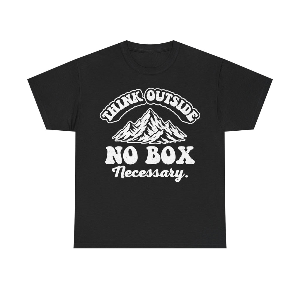 Think Outside The Box Mountain Design T Shirt No Box Necessary Black Distressed Print