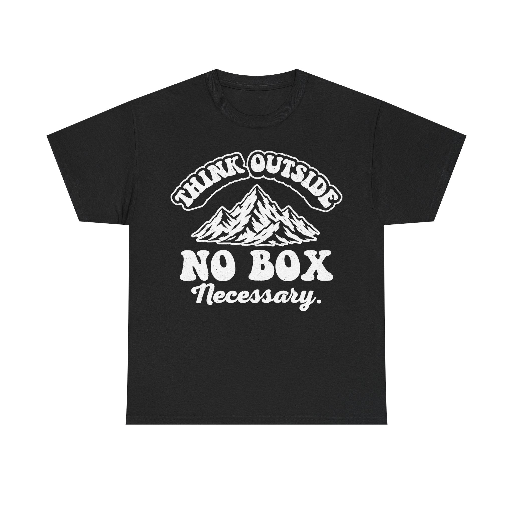 Think Outside The Box Mountain Design T Shirt No Box Necessary Black Distressed Print