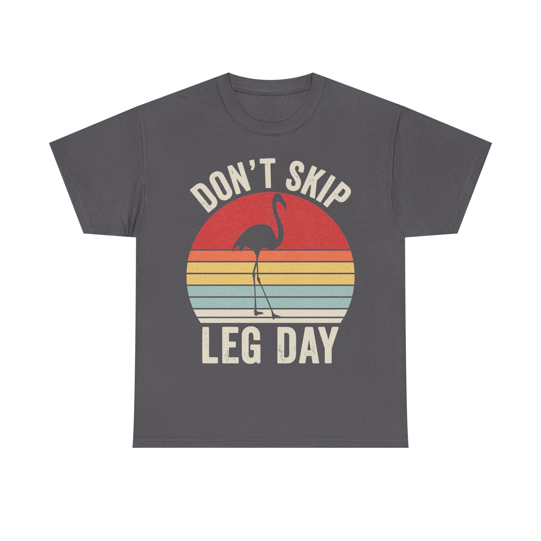 T‑Shirt dark gray with Don't Skip Leg Day flamingo retro sunset graphic