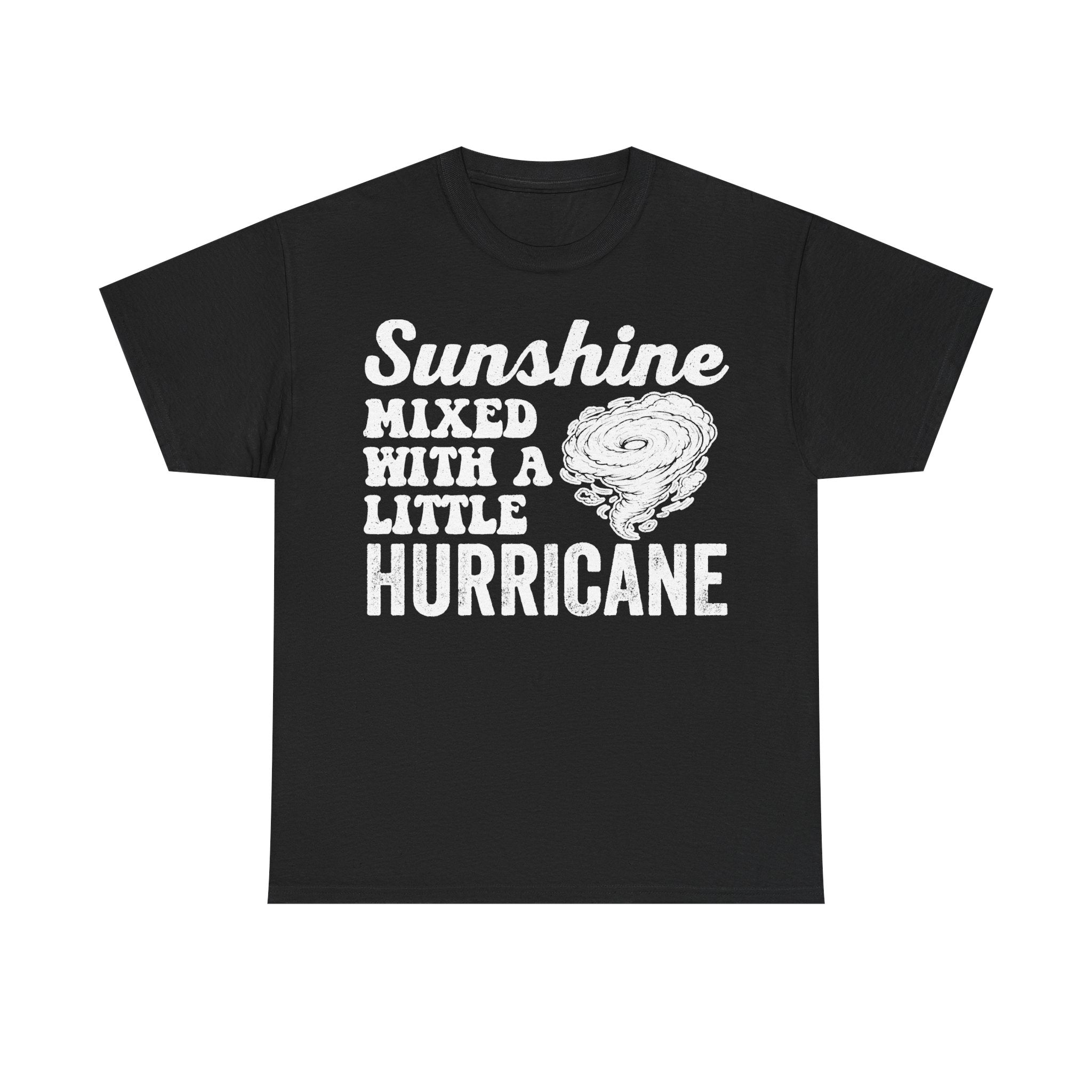 Sunshine Mixed With A Little Hurricane Distressed Text Tee With Wave Illustration