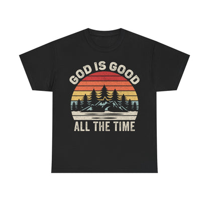 God Is Good All The Time T‑Shirt — Vintage Sunset Christian Tee