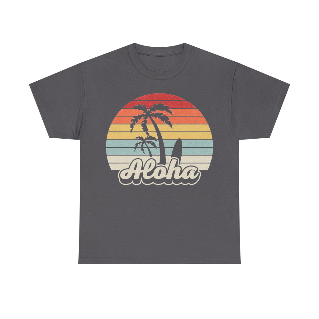 Vintage Aloha Palm Tree Sunset T Shirt With Retro Beach Vibe On Black Cotton Tee