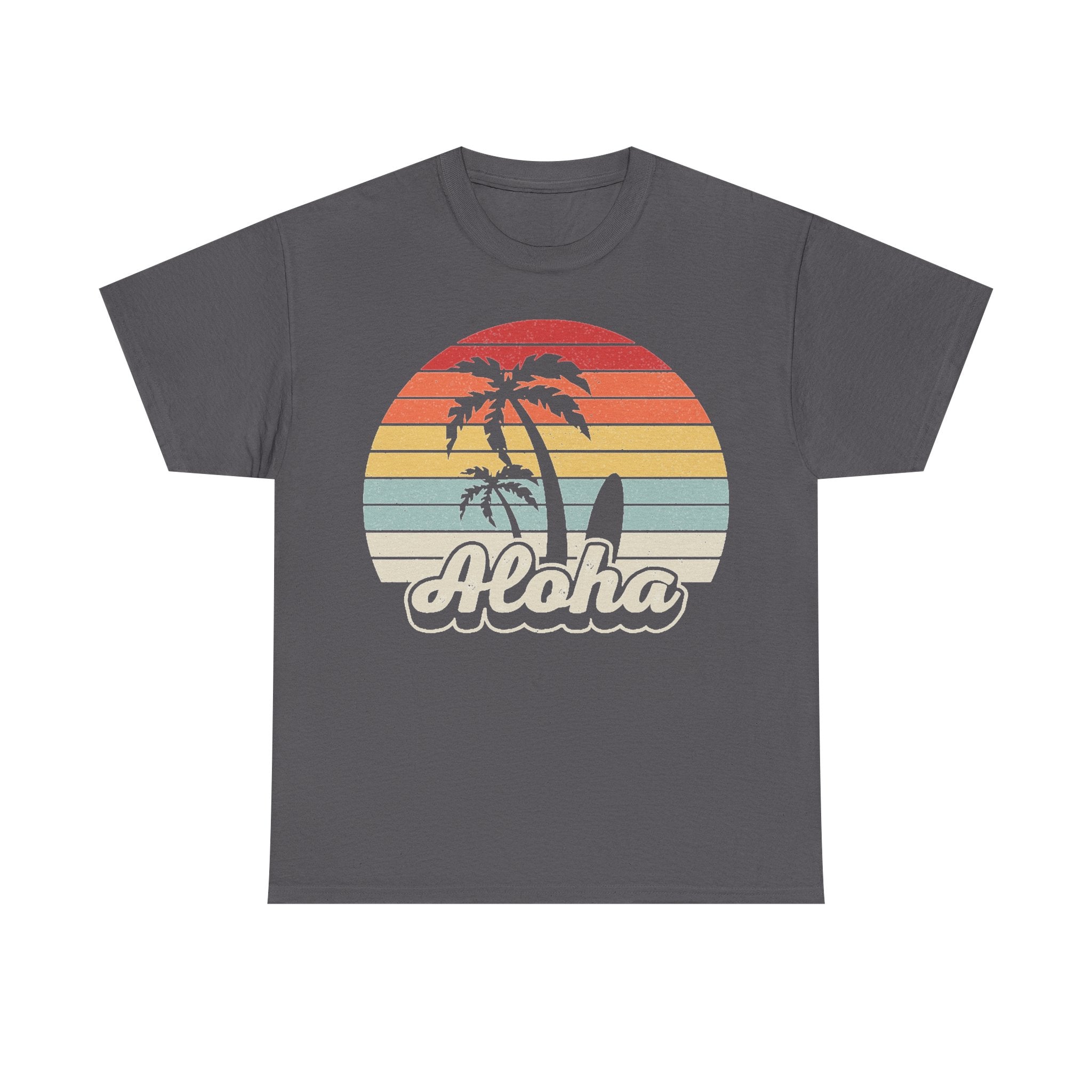 Vintage Aloha Palm Tree Sunset T Shirt With Retro Beach Vibe On Black Cotton Tee
