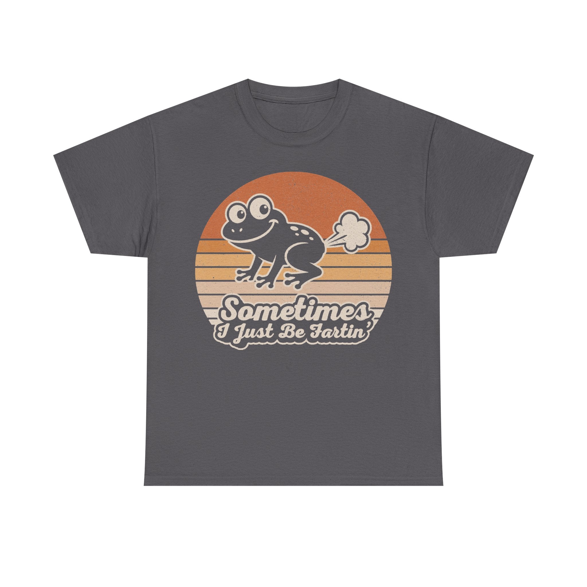 Funny Frog Retro Sunset Shirt Featuring Cheeky Farting Caption Sometimes I Just Be Fartin