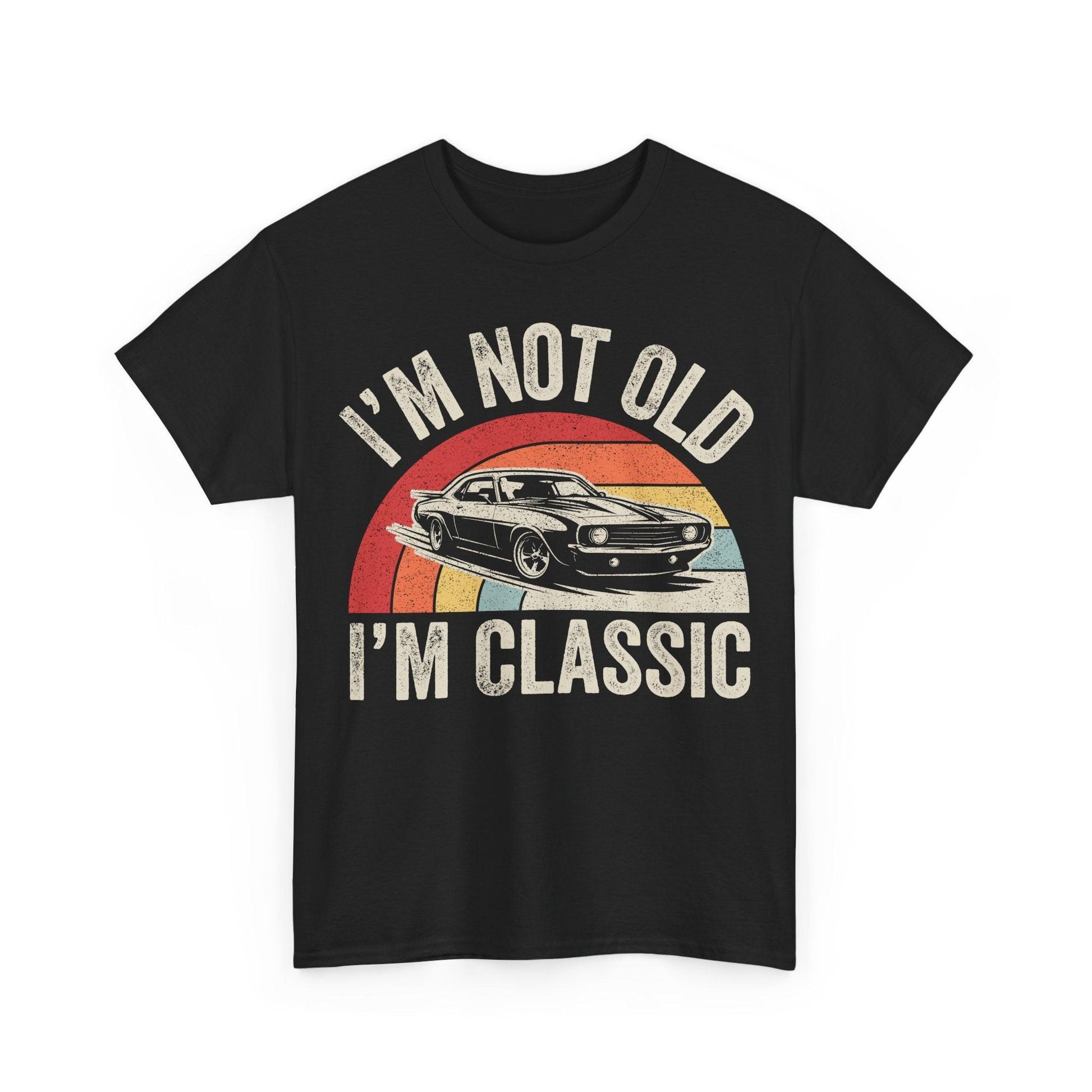Retro Classic Car Tee with "I'm Not Old I'm Classic" vintage muscle car graphic