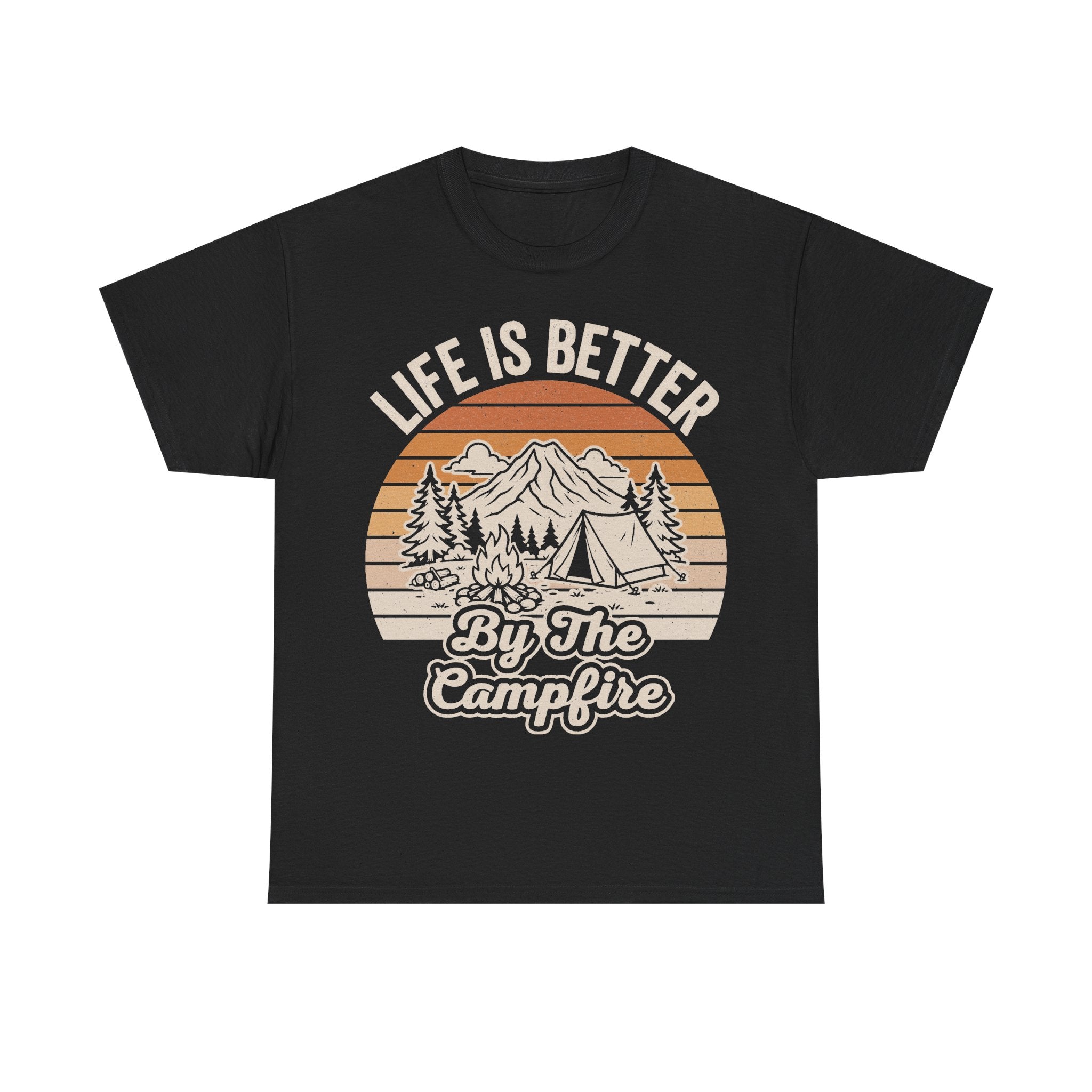 Life Is Better By The Campfire Vintage Outdoor Camping Scene T Shirt For Adventurers And Nature Lovers