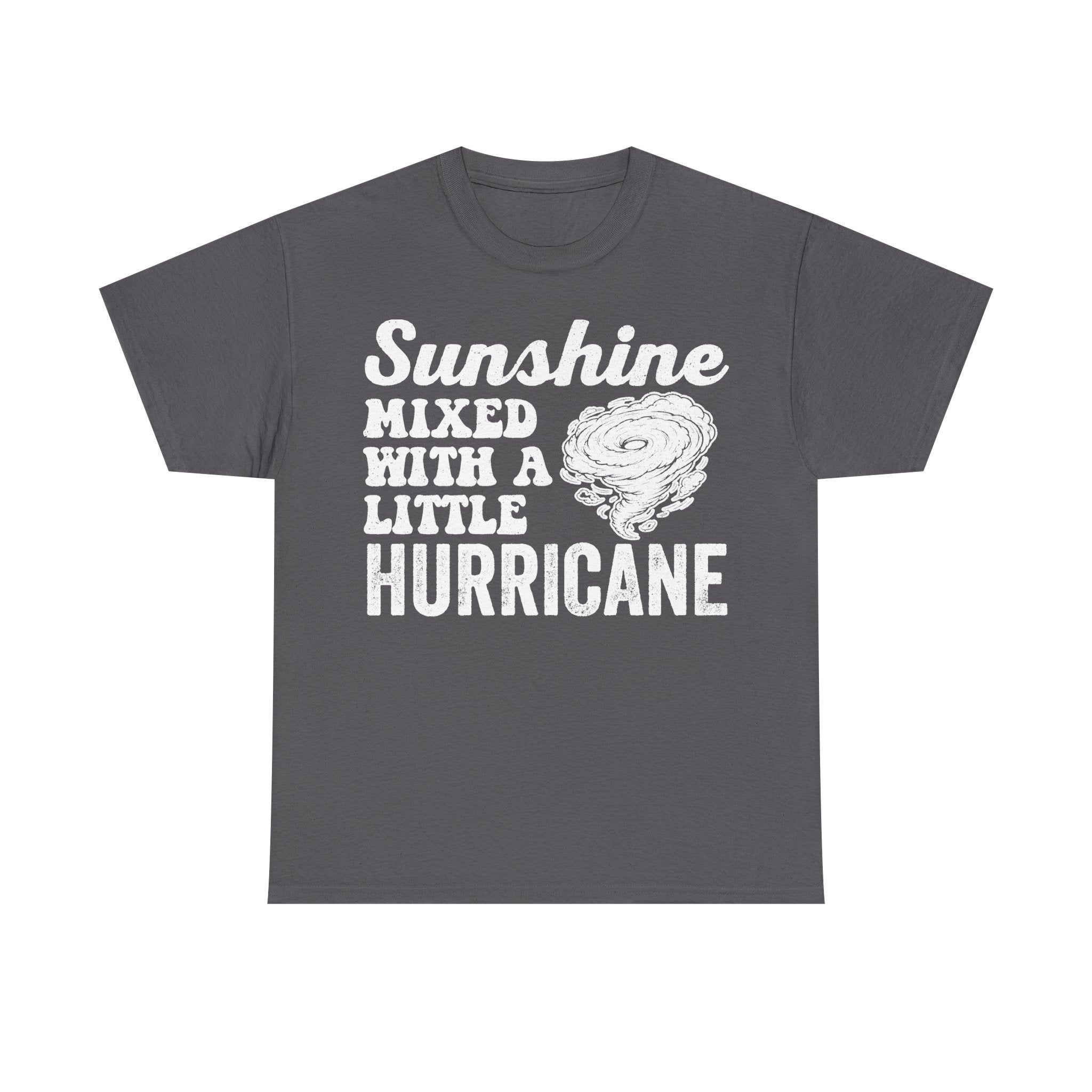 Sunshine Mixed With A Little Hurricane Distressed Text Tee With Wave Illustration