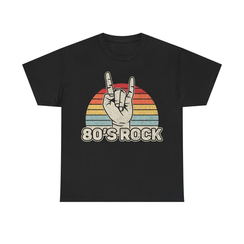 80's Rock T-Shirt — Retro Sunset Hand Horns Tee for 80s Music Fans - Vinteege