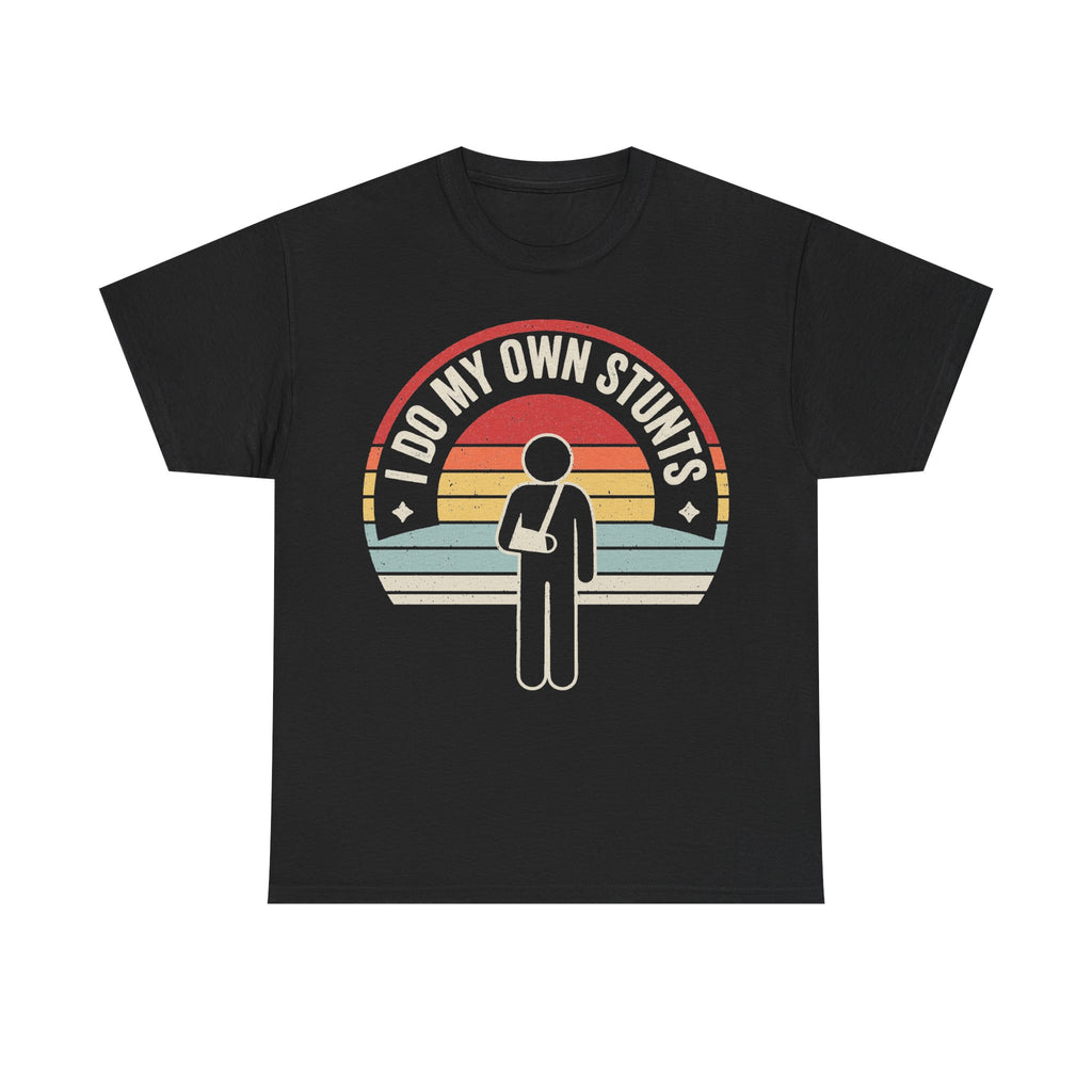 Do My Own Stunts Retro Circle Design With Vintage Sunset Colors On Black Unisex T Shirt With Statement Slogan