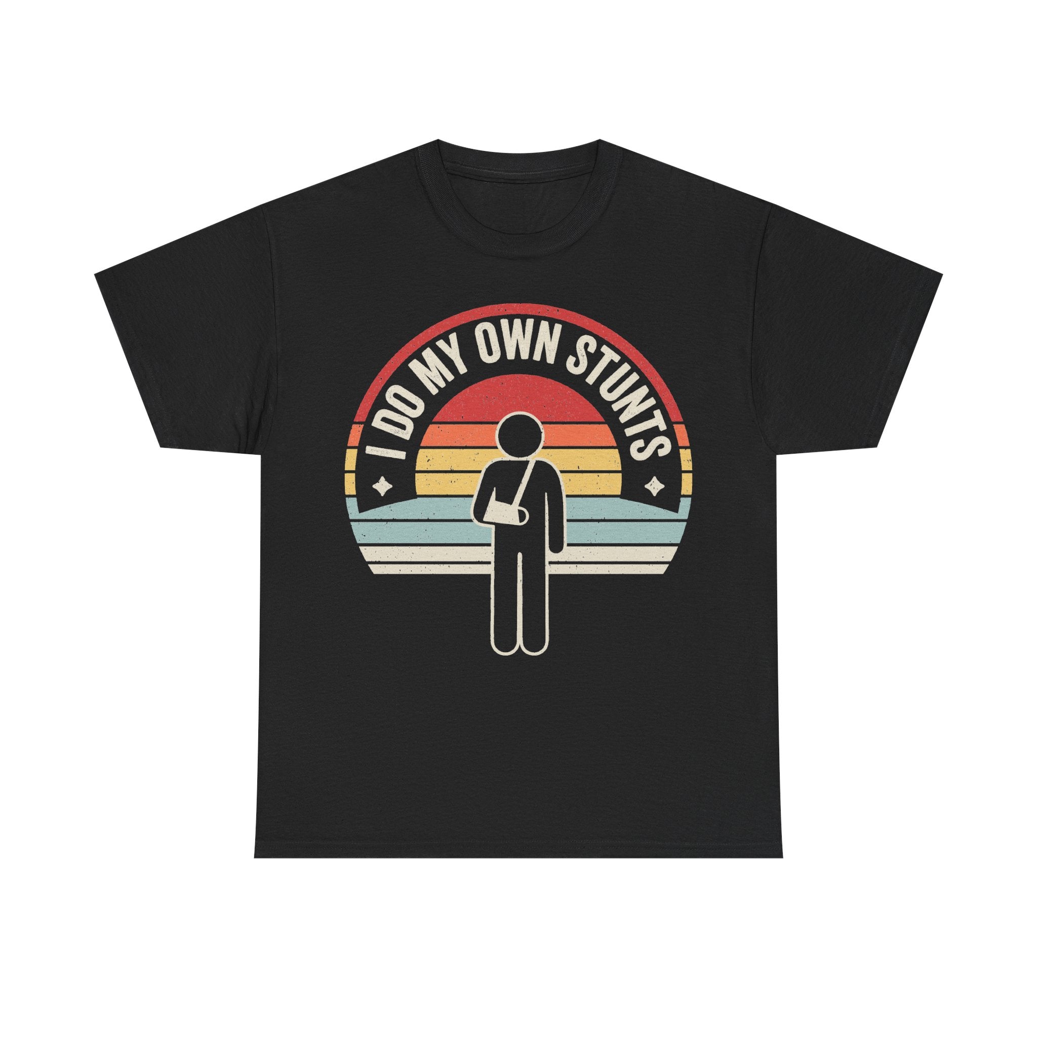 Do My Own Stunts Retro Circle Design With Vintage Sunset Colors On Black Unisex T Shirt With Statement Slogan