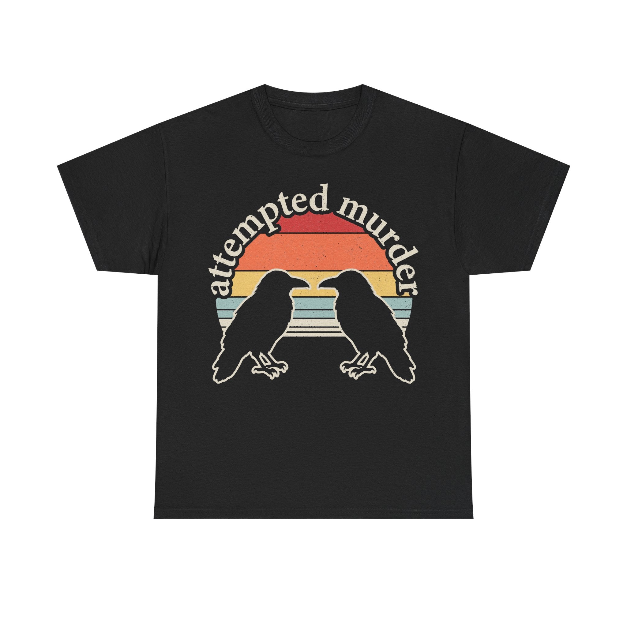 Attempted Murder Crows Vintage Sunset Circle Design On Black Shirt With Two Crows