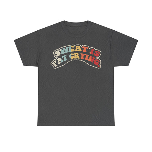 T-shirt, black, retro arc graphic with SWEAT IS FAT CRYING text