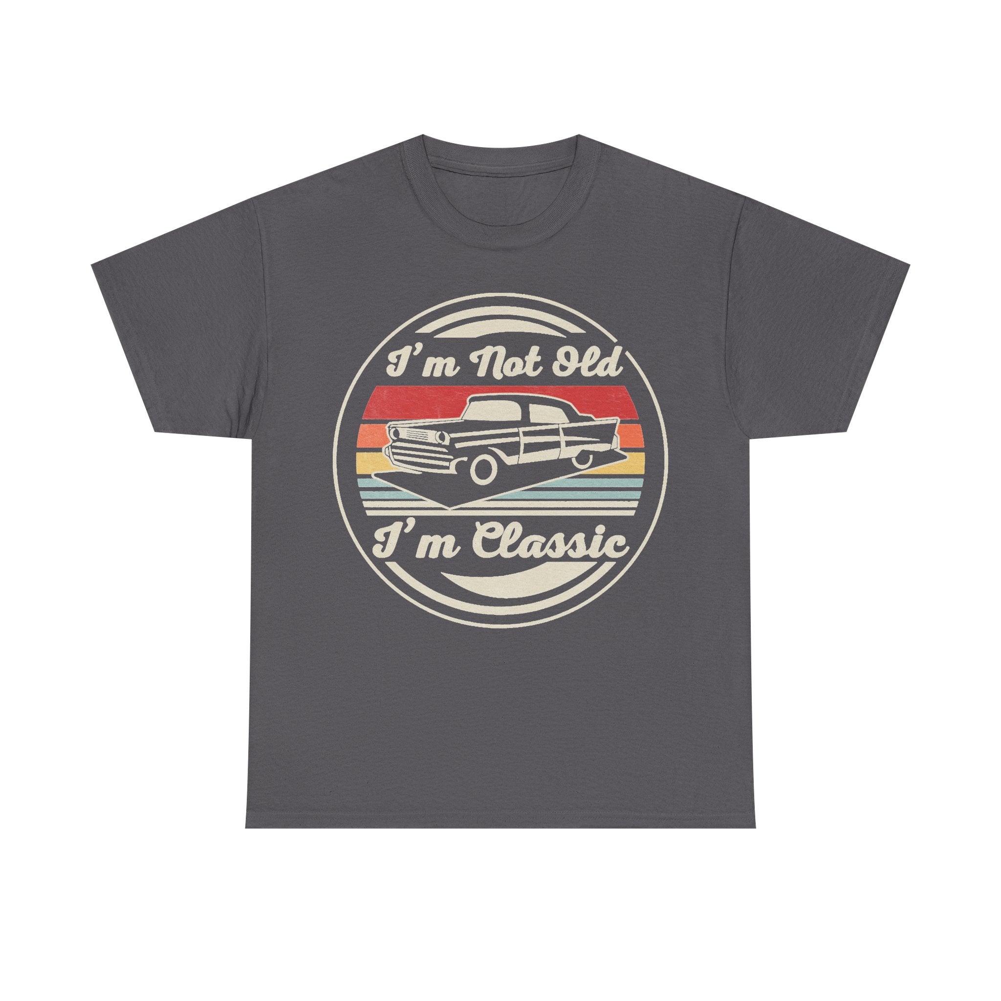 I'm Not Old I'm Classic Vintage Car Tee With Retro Sunset Circular Emblem For Car Lovers