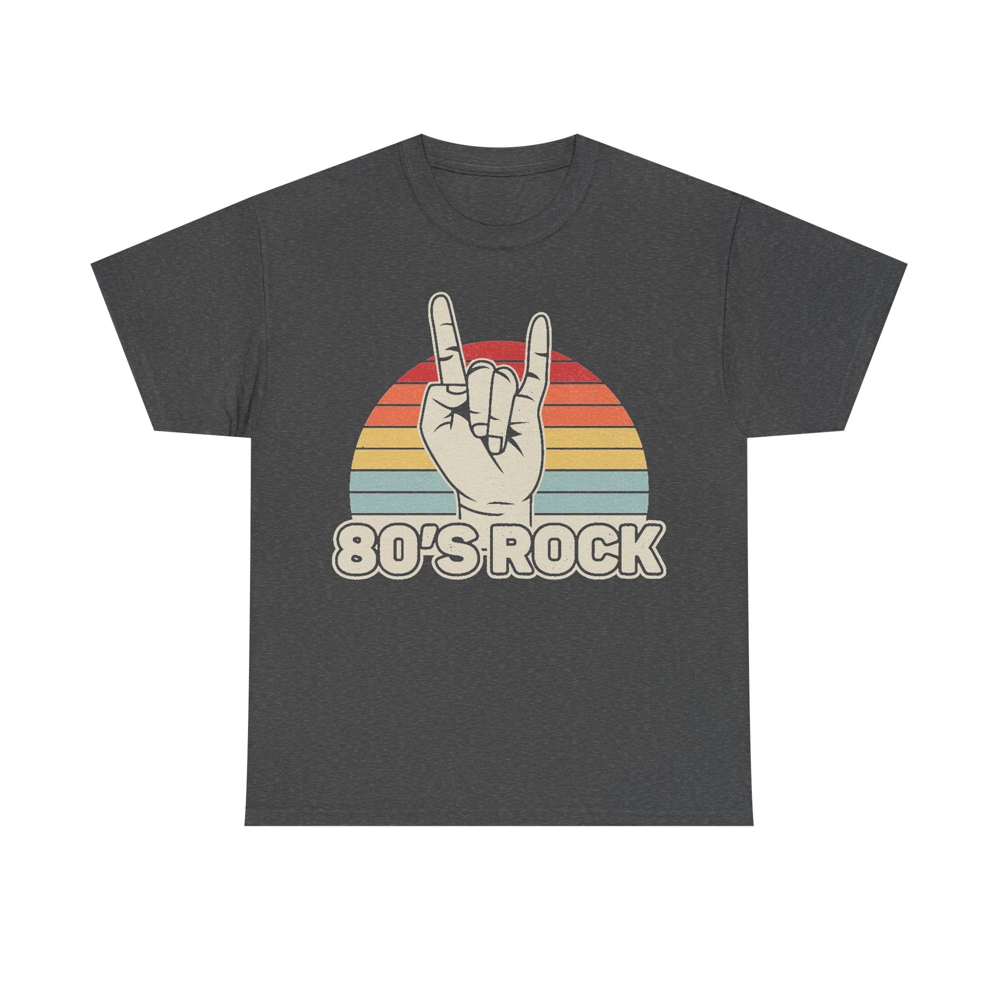 80s Rock Sunset Hand Horns Tee For Retro Music Lovers