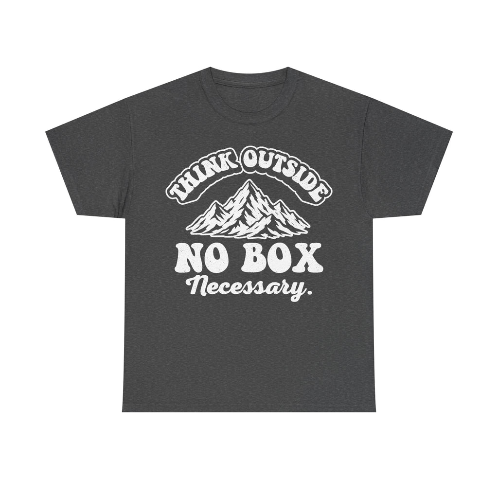 Think Outside The Box Mountain Design T Shirt No Box Necessary Black Distressed Print