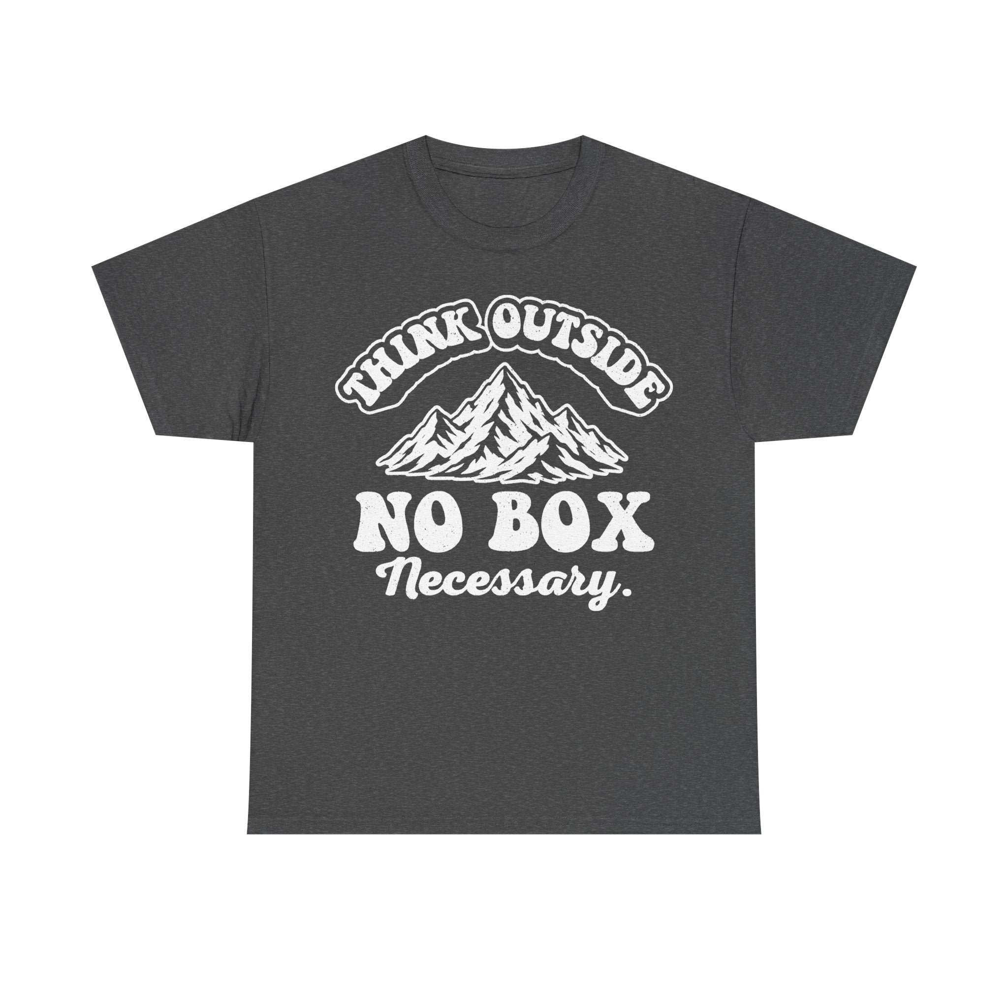 Think Outside The Box Mountain Design T Shirt No Box Necessary Black Distressed Print