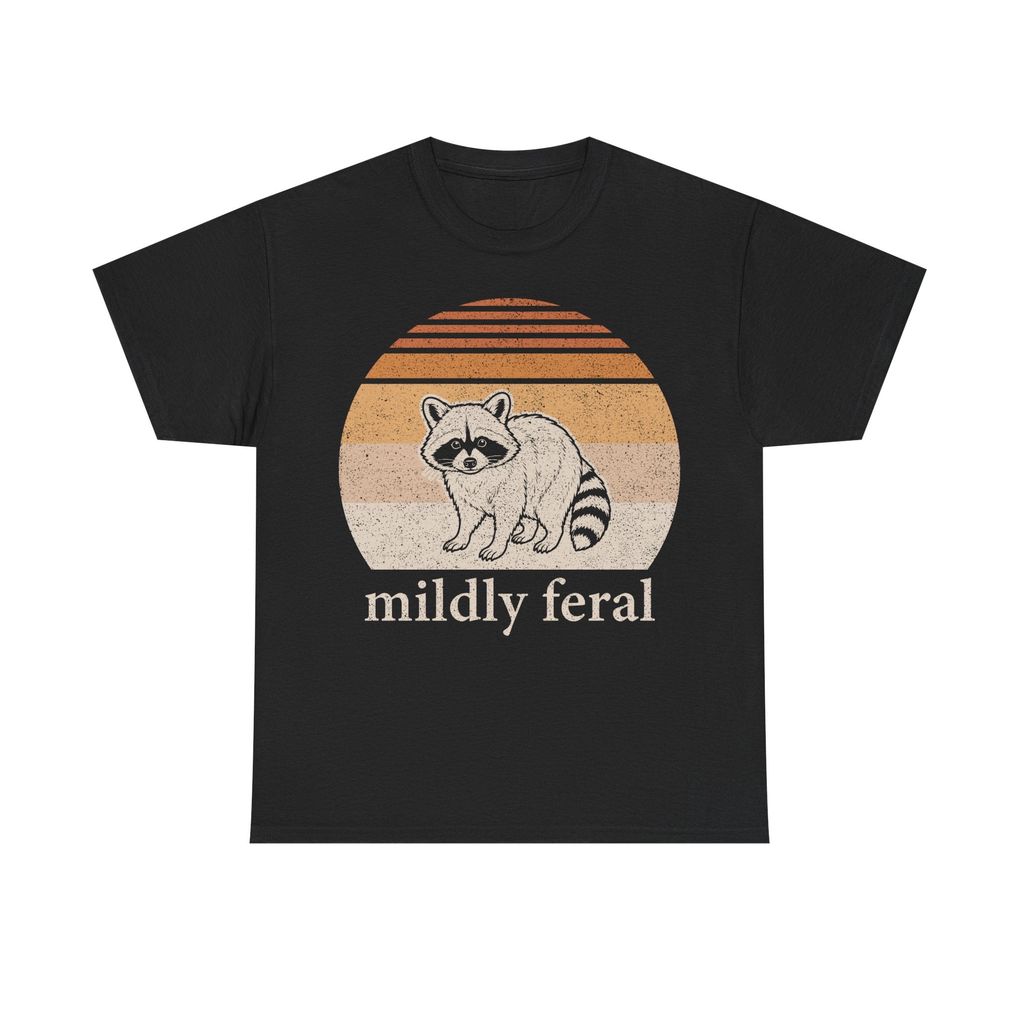 Mildly Feral Raccoon T-Shirt — Retro Sunset Graphic Tee