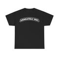 Black T-shirt with a white distressed arch text reading ABSOLUTELY NOT across the chest.