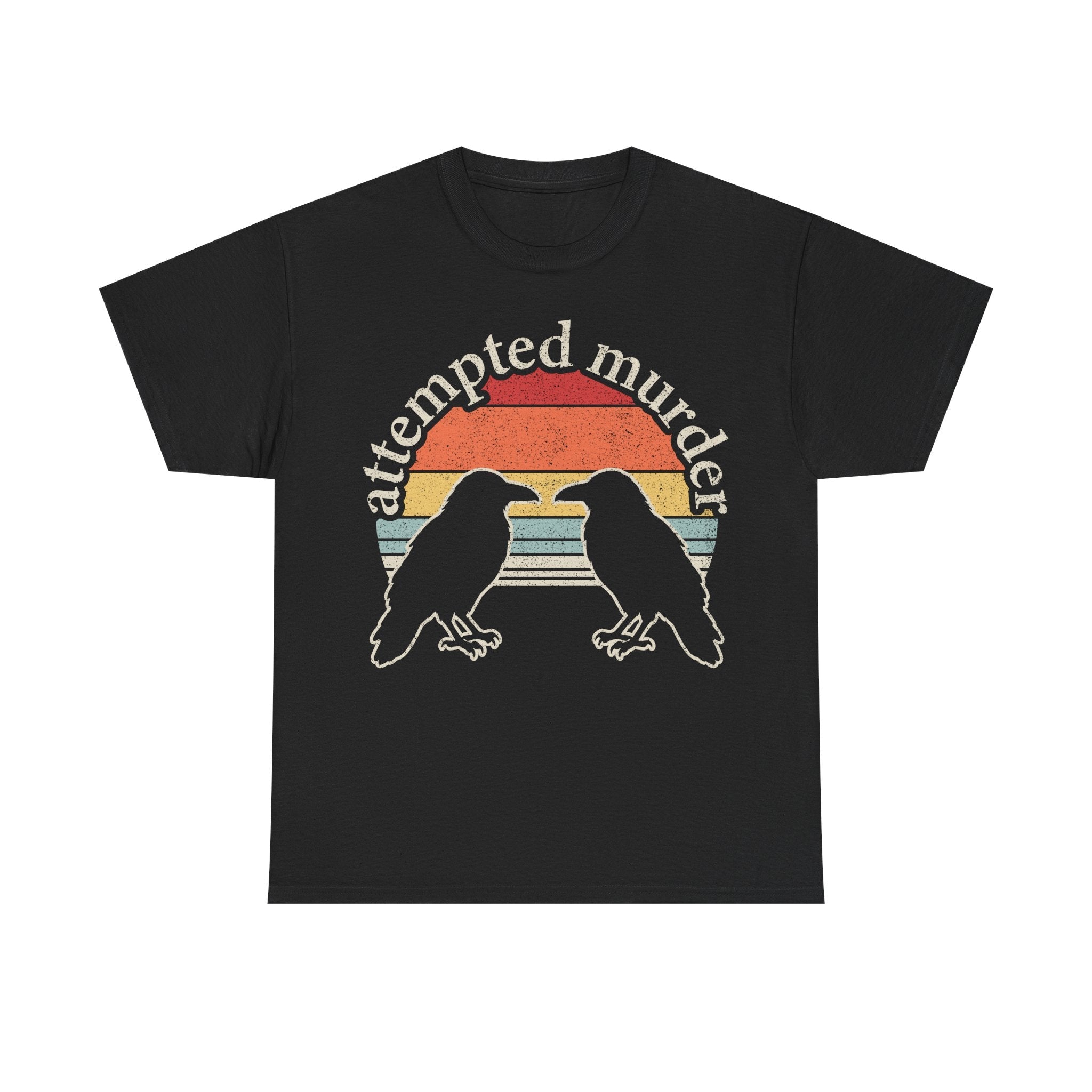 Attempted Murder Crows T-Shirt — Vintage Sunset Raven Graphic Tee - Vinteege