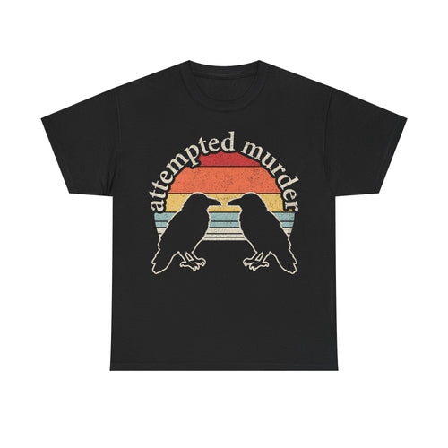 Attempted Murder Crows T-Shirt — Vintage Sunset Raven Graphic Tee - Vinteege
