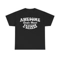 T-Shirt with distressed white typography reading AWESOME DADS HAVE TATTOOS & BEARDS on black fabric