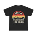 Black T-shirt with vintage circular sunset graphic showing a horse-drawn carriage and the Born In The 1900s slogan