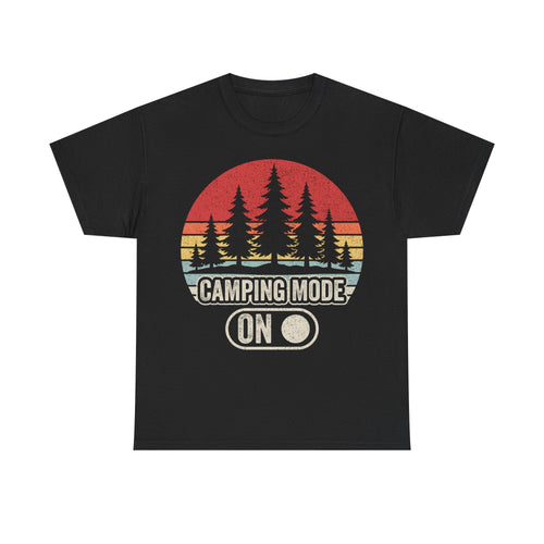 Camping Mode On T‑Shirt — Vintage Forest Sunset Camper Tee - Vinteege